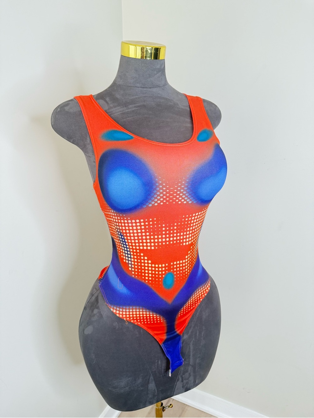 Orange Blue Summer Bodysuit Top